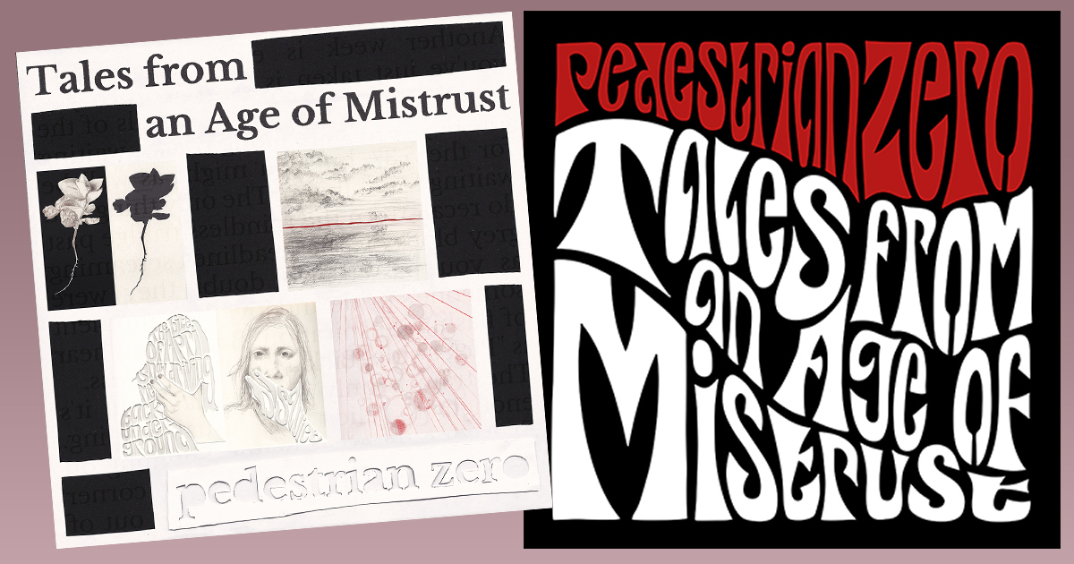 Picture of the cover of Tales from an Age of Mistrust and typographic t-shirt/poster art